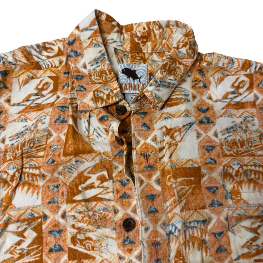 Kahala | Hawaiian Tropical Kids' Orange Patterned Button Down Shirt Short Sleeve - Picture 5 of 5